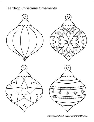 Christmas Tree Ornaments | Free Printable Templates & Coloring Pages | FirstPalette.com Christmas Ornament Coloring Page, Printable Christmas Ornaments, Christmas Ornament Template, Gifts Drawing, Christmas Tree Template, Ornament Template, Christmas Stencils, Hairstyles Videos, 50 Christmas