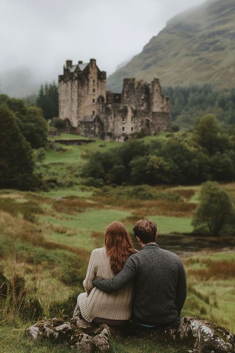 Embark on a romantic road trip through the Scottish Highlands. Explore dramatic landscapes, stay in cozy inns, and discover ancient castles together. 🚗🏰🌲 #ScottishHighlandsLove #RoadTripRomance #CouplesAdventure Castle Couple Aesthetic, Hogwarts Couple Aesthetic, Travel Aesthetic Scotland, Scotland Proposal, Scottish Highlands Aesthetic, Scotland Couple, Edinburgh Scotland Aesthetic, Elliot Fletcher, Romantic Road Trip