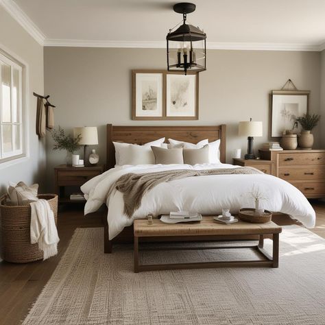 Cozy Bedroom Wood Furniture, Neutral Bedroom Decor Dark Wood, Neutral Bedroom Wooden Bed, Wood Bedframe Bedroom Ideas Modern, Bedroom Ideas Wood Bed, Wood Headboard Bedroom Ideas, Neutral Bedroom Dark Wood, Bedroom Inspirations Dark Wood, Bedroom With Wooden Flooring