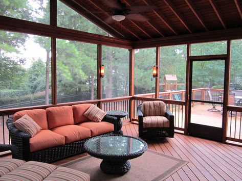 Screened Porches Black Spindles, Screened Porch Decorating, Porch Kits, Screened Porch Designs, Screened Porches, Screened In Deck, Screen Enclosures, Building A Porch, Composite Deck