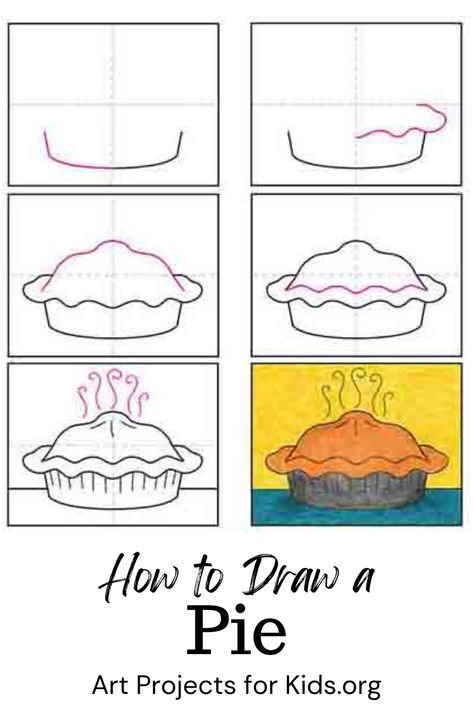 Learn how to draw a Pie with an easy step-by-step PDF tutorial. #howtodraw #tutorial #drawing #drawingtutorial #arttutorial #artprojectsforkids #howtodrawforkids #pie #fall How To Draw Thanksgiving Things, Pie Coloring Page, Directed Drawing Kindergarten, Pie Drawing, Thanksgiving Art Projects, Thanksgiving Drawings, Free Draw, Art Docent, Easy Cartoon