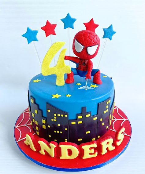 Spiderman Cake 4th Birthday, Spiderman Cake Designs For Kids, Dort Spiderman, Spiderman Fondant Cake, Spiderman Cake Birthday For Kids, Spidey Birthday Cake, Spiderman Cake Design, Spiderman Cake Birthday, Spiderman Torte