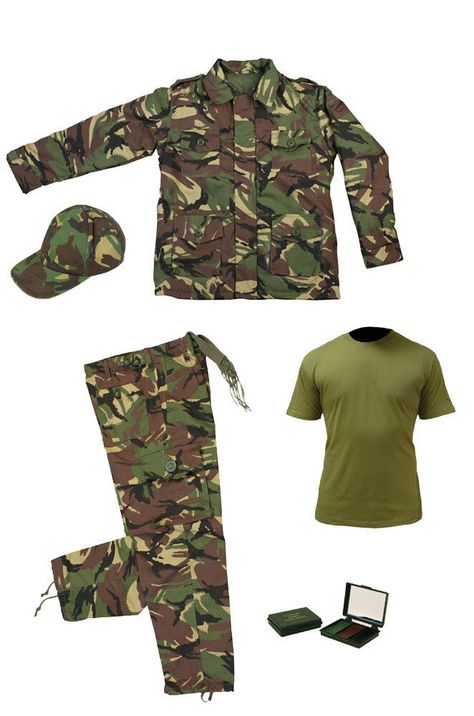 Menu Home About Us Payment Shipping Returns Contact Us View Feedback Add to Favourites Kids Pack 15 Army Camo Fancy Dress Children's Soldier Outfit (Shirt Pants Jacket Main Description Kid’s/Childrens' British Army style, Unisex  PACK 15 This is an excellent pack of kit saving you a large amount of money rather than buying the items on their own These items will keep any children happy outdoors or in Kids Combat Jacket - DPM 65% cotton 35 % Polyester  ripstop outer cotton inner polyester fibre f Soldier Outfit, Army Outfit, Army Vest, Army Dress, Combat Jacket, Army Style, Packing Kids, Army Camo, Army Fashion