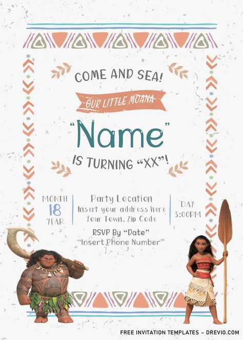 Moana Invitation Template, Moana Invitation, Moana Birthday Party Theme, Moana Birthday Invitation, Dance Party Invitations, Moana Theme, Free Printable Invitations Templates, Moana Birthday Party, Moana Birthday