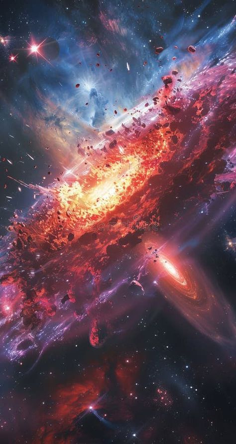 Intense cosmic scene with fiery explosion in outer space and distant galaxies royalty free stock image Universe Explosion, Cosmic Explosion, Space Explosion, About Universe, Star Explosion, Cosmic Background, Cosmos Space, Vector Food, Blue Space