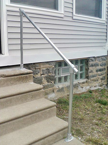 Railing for Concrete Steps Outside Stair Railing, Step Railing Outdoor, Permanent Foundation, Iron Railings Outdoor, Porch Handrails, Exterior Handrail, Cement Steps, Outside Steps, Step Ideas