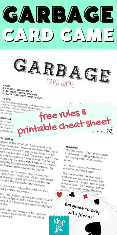 How To Play Garbage Card Game, Help Your Neighbor Card Game, Garbage Card Game, Trash Card Game, How To Play Spoons, Group Card Games, School Party Games, Family Friendly Games, Family Card Games