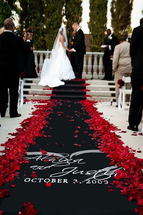 18 Black and Red Wedding Color Ideas #disneywedding  #crazy    #happy   #vintagewedding  #christmas Red Aisle Runner Wedding, Black Aisle Runner, Wedding Ideas Red, Black Red Wedding, Red Wedding Decorations, Wedding Colors Red, Red And White Weddings, Red Wedding Theme, Aisle Runner Wedding