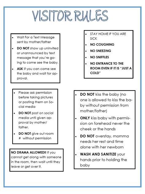 Rules For Hospital Visitors, Rules For Newborn Baby, Birth Rules For Visitors, Rules For When Baby Arrives, Rules After Baby Is Born, Newborn Hospital Rules For Visitors, Hospital Rules For Visiting Baby, Rules For Family After Birth, Newborn Boundaries List