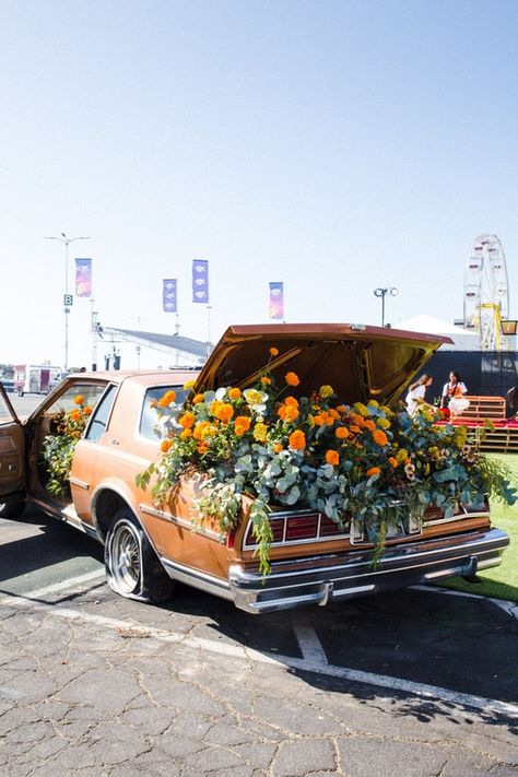 Caprice Classic, Rolling Loud, Orange Car, Floral Installation, Corporate Flowers, Elopement Styling, Winter Elopement, Graffiti Artist, Orange And Yellow