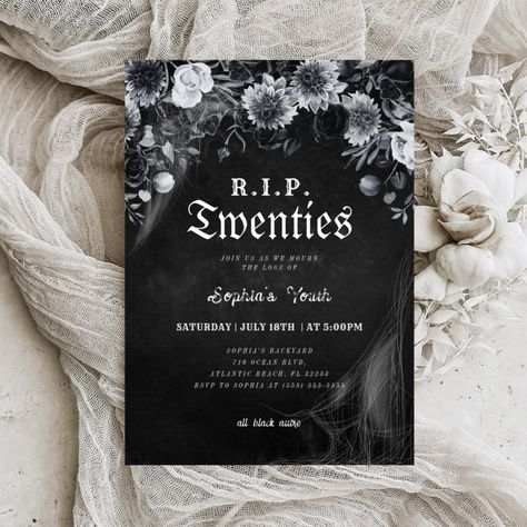 Rip Twenties Birthday Invitation, Rip 30th Birthday, Rip 20s, 30th Birthday For Him, Aesthetic Journals, Happy Birthday Invitation Card, The Roaring 20s, 30th Birthday Party Invitations, 30th Birthday Funny