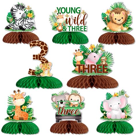 PRICES MAY VARY. Package Content: The package includes 8pcs jungle 3rd birthday honeycomb centerpieces in 8 different designs, sufficient quantity and various designs to satisfy your decorative needs. Young Wild and Three Birthday Decorations: The safari 3rd birthday table centerpieces are great choice for young wild and three birthday party. Decorating the party table with the lovely centerpieces or hanging them with clips will surely add more jungle theme atmosphere to your little boy’s 3rd bi 3rd Birthday Decorations, Birthday Table Centerpieces, Third Birthday Boys, Young Wild And Three Birthday, Young Wild And Three, Safari Animals Birthday, Jungle Birthday Party, Third Birthday Party, Animals Birthday