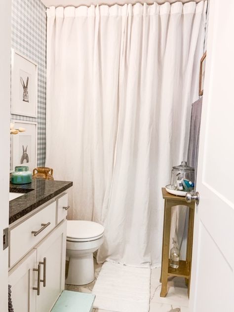 Floor To Ceiling Shower Curtain, Ceiling Shower Curtain, Basic Bathroom, Floor To Ceiling Curtains, Old Bathrooms, Rub N Buff, New Bathroom Ideas, Ceiling Curtains, Floor Vents