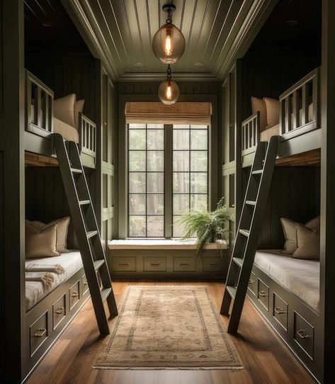 Ashley Stark Kenner on Instagram: "The bunk room. How many of your kids beg for this! @plankandpillow • • • #kidsroom #kidsroomdecor #bunkroom #bunkbeds" Cabin Bunk Room, Bunk Room Ideas, Cabin Bunk Beds, Bed Inspiration, Bunk Bed Room, Kelly Jones, Bunk Bed Rooms, Queen Bunk Beds, Double Bunk Beds