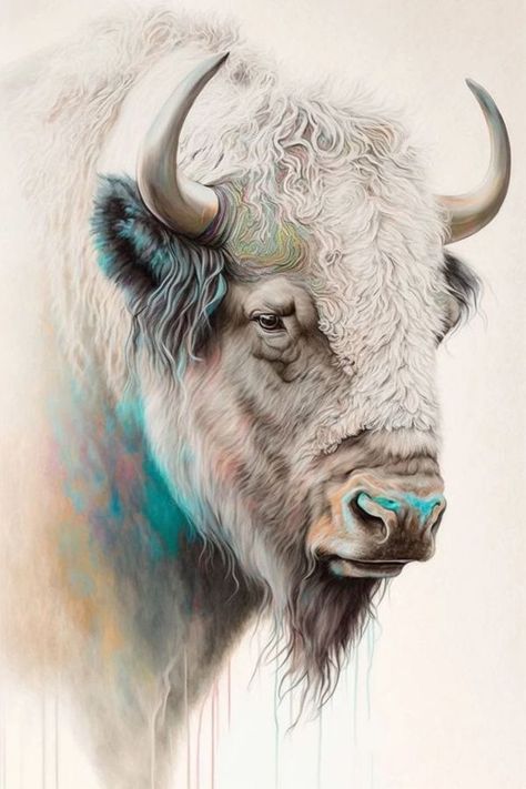 White Buffalo Drawing, Buffalo Tattoos, Great White Buffalo, Buffalo Wall Art, The Great Spirit, The White Buffalo, Buffalo Painting, Buffalo Animal, Bison Art