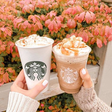 Fall faves two ways: 🍂 Pumpkin Spice Latte 🍂 Salted Caramel Mocha Frappuccino® drink 📷: @thatgirlwithpinknails Salted Caramel Mocha Frappuccino, Coffee Autumn, Starbucks Pumpkin Spice Latte, Salted Caramel Mocha, Mocha Frappuccino, Starbucks Pumpkin Spice, Kind Bars, Caramel Mocha, Starbucks Pumpkin