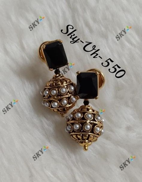 Pearl Jumkha Earrings, Black Beads Earrings Gold Studs, 1gram Gold Earrings, Black Beads Earrings Gold, Black Beads Earrings Indian Gold, Black Beads Ear Rings Gold, Black Stone Earrings Gold, Black Beads Earrings, Gold Ear Rings