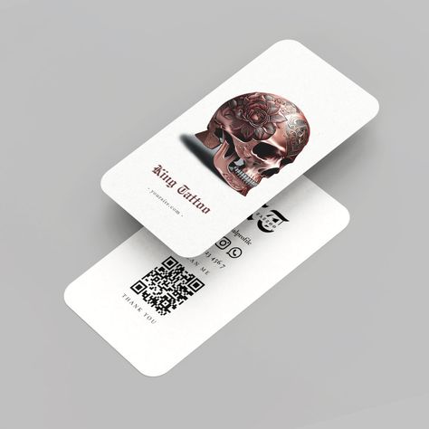 Tattoo Artist Business Cards, Piercing Chart, King Tattoos, White Business Card, Visiting Card Design, Artist Card, Modern Tattoos, Business Advertising Design, Visiting Cards