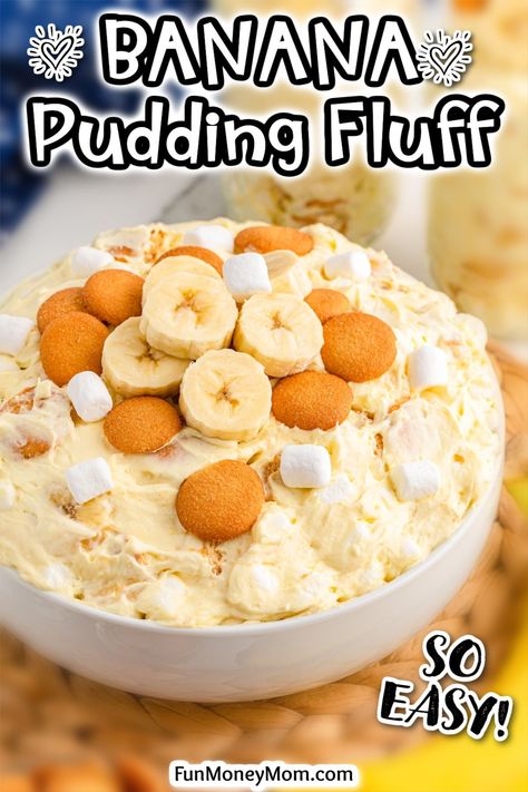 This Banana Pudding Fluff Salad is a versatile and delicious banana dessert recipe that’s perfect for any occasion. With a sweet banana flavor and a light, fluffy texture, this easy dessert salad is not only irresistible but it’s also super easy to make! Fluffy Banana Pudding, Pudding Salads, Banana Pudding Fluff, Pudding Fluff, Chip Chicken, Holiday Bakes, Potato Chip Chicken, Pretzel Dessert, Fluff Salad Recipes