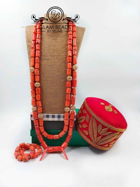 Nigerian Beaded Necklace Designs, Africa Jewelry, Cultural Dress, Men Necklaces, Coral Hair, Igbo Wedding, African Hats, Traditional Wedding Attire, Bead Making