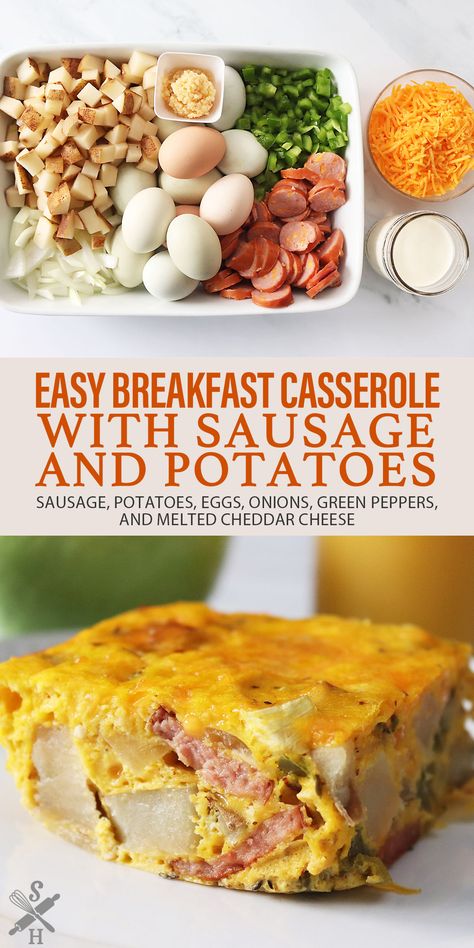 Egg Sausage Potato Casserole, Potato Egg Bake, Sausage And Potato Casserole, Potato Egg Casserole, Sausage Egg Breakfast Casserole, Breakfast Casserole With Sausage, Potato And Egg Breakfast, Sausage Egg Bake, Egg And Cheese Casserole