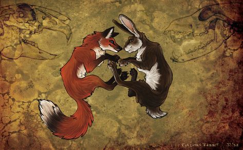 Fox Chasing Rabbit Tattoo, Fox Spirit Drawing, Fox Spirit Animal Art, Japanese Fox Spirit, Fox Sketch, Skin Walker, Tea Fox Illustrations Kitsune, Bunny Friends, Brown Rabbit