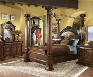 Ashley Casa Mollino Collection California King Four Poster Canopy Bed Canopy Bedroom Sets, Fancy Bedroom, Canopy Bedroom, Poster Bedroom, Dreams Beds, King Bedroom Sets, Poster Bed, King Bedroom, Kids Bedroom Sets