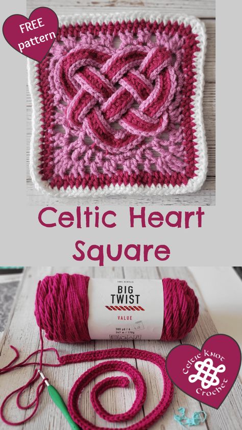 Celtic Heart Square - Celtic Knot Crochet Scottish Crochet Patterns, Celtic Weave Crochet Pattern, Celtic Blanket Crochet, Irish Granny Square Crochet, Witchcraft Crafts, Crochet Celtic Knot, Celtic Knot Mosaic Crochet Pattern, Celtic Knot Granny Square, Celtic Cross Granny Square