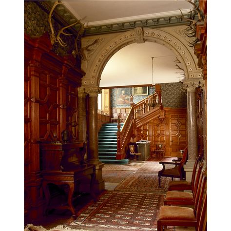 Ardverikie  The staircase at Ardverikie, built in 1873-80 by John Rhind for Sir John Ramsden. (600×600) Ardverikie House, Scottish Interiors, Monarch Of The Glen, English Houses, Old Manor, Scotland Castles, The Staircase, Country Interior, Scottish Castles