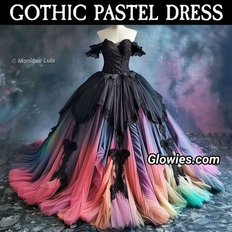 Black And Rainbow Wedding Dress, Gothic Pastel, Rainbow Wedding Dress, Monique Lula, Amazing Dresses, Pastel Dress, Rainbow Wedding, Goth Dress, Gothic Dress