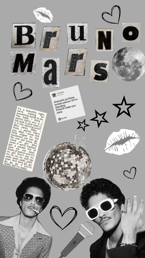 Grey, Bruno mars, stars, planet, hearts Make You Mine Spotify, Mars Wallpaper, Bruno Mars, Marry You, Dumb And Dumber, Mars, Collage, Grey