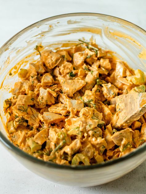 Healthy Buffalo Chicken Salad (Whole30, Paleo, Gluten-Free) Healthy Buffalo Chicken Salad, All The Healthy Things, Easy Whole30 Recipes, Easy Paleo Recipes, Delicious Chicken Salad, Arbonne Recipes, Easy Whole 30 Recipes, Chicken Salad Recipe Easy, Roast Chicken Leftovers