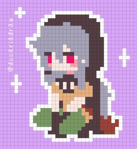 Chibi Perler Bead Patterns, Genshin Perler Bead Patterns, Genshin Pixel Art Grid, Genshin Impact Perler Bead Patterns, Genshin Impact Perler Beads, Genshin Perler Beads, Genshin Crafts, Pixel Art Genshin, Genshin Pixel Art