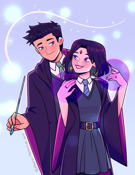 Raven X Damian, Couples Fanart, Dc Raven, Teen Titans Love, Raven Fanart, Dc Collection, Robin And Raven, Dc Comics Series, Stick Figure Animation