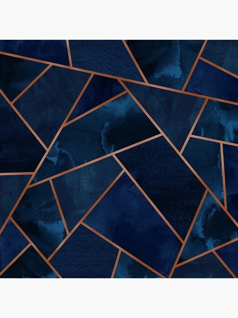 "Navy & Copper Geo" Art Print by Blue-Banana | Redbubble Blue And Gold Wallpaper, Blue Room Decor, Copper Wallpaper, Navy Throw, Navy And Copper, Rice Paddy, Floral Font, Bedroom Wall Designs, Navy Wallpaper