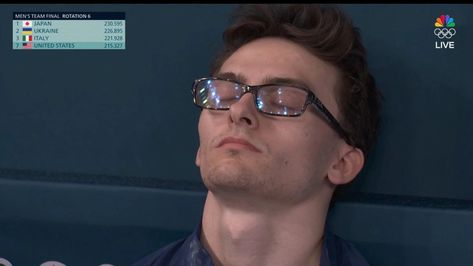 Team USA gymnast Stephen Nedoroscik rests his eyes at the 2024 Paris Olympics men's gymnastics team final. Pommel Horse Guy, Stephen Nedoroscik, Steve Meme, Madison Williams, Male Gymnast, Beijing Olympics, Gymnastics Team, Man Crush Monday, Olympic Team