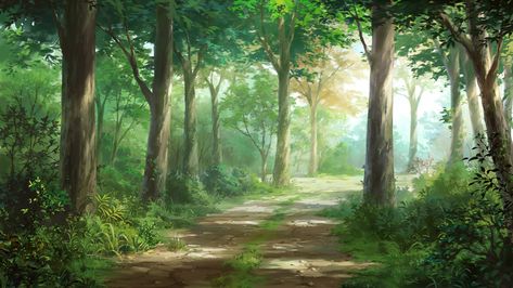 anime-original-road-forest Desenhos Love, Episode Interactive Backgrounds, Anime Places, Episode Backgrounds, Forest Scenery, Forest Background, Scenery Background, Fantasy Forest, Cartoon Background