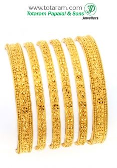 Buy 22K Fine Gold Bangles - Set of 6 (3 Pair) - GBL940 with a list price of $3,896.99 - 22K Indian Gold Jewelry from Totaram Jewelers 22 Karat Gold Jewelry, 22k Gold Bangles, Indian Gold Jewelry, Gold Bangles Indian, Gold Bangles For Women, Gold Bangle Set, Bangles Set, Real Gold Jewelry, Gold Jewelry Stores