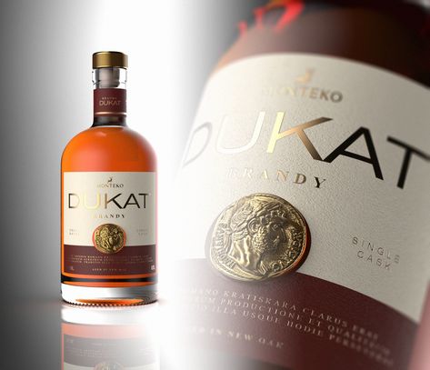 DUKAT Brandy Packaging and Label design | 99designs Brandy Label Design, Packaging And Label Design, Olive Oil Brands, Packaging And Label, Brandy Bottle, Packaging Labels Design, Packaging Labels, Product Label, Bottle Labels