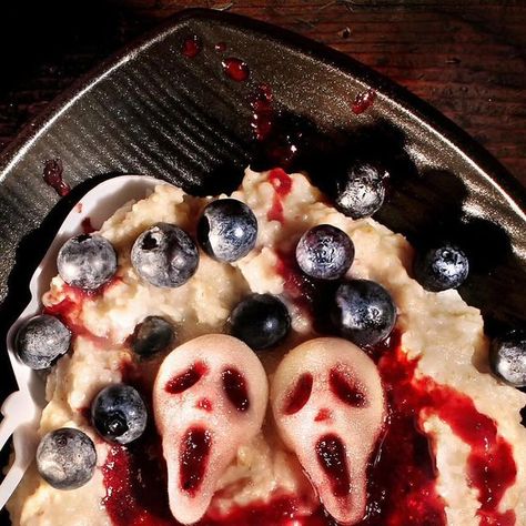 Shaped Ice Molds on Instagram: "Blueberries n’ Scream Oatmeal for breakfast. These Ghostface suger cubes were super fun to do using my @shapedicemolds horror character molds. See my friends site, ghoulatheart.com to learn how to make suger skulls.
.
.
.
.
.
Reposted from @haunted.plate
.
.
.
.
.
#ghostface #scream #scream6 #screamfood #halloweenfood #halloweenfoodideas #halloweeneveryday #halloween365 #halloween #foodart #funfood #spookyfood #food #foodphotography #foodlover #foodstyling #foodlovers#foods #playwithyourfood #sullsugarcubes" Oatmeal For Breakfast, Spooky Food, Ghostface Scream, Scream 6, Halloween Everyday, Ice Molds, Oatmeal Breakfast, Horror Characters, Blueberries