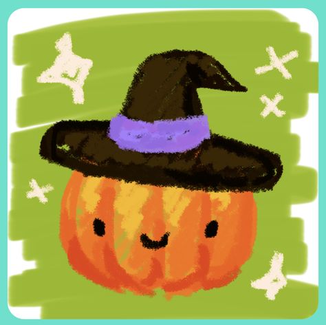 Oil Pastel Pumpkin, Fruit Widget, Things To Draw For Halloween, Burrito Drawing, Witch Hat Art, October Doodles, Witch Hat Drawing, Pumpkin Doodle, Noteit Ideas