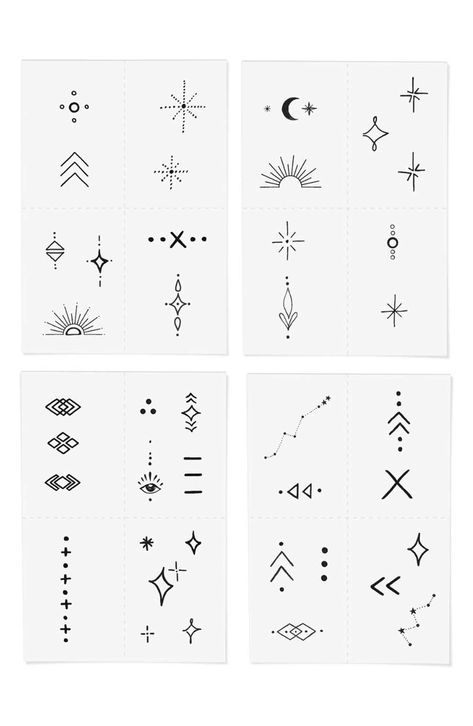 What it is: A pack of celestial temporary tattoos that will instantly elevate your look—no commitment needed.What it does: This pack of temporary tattoos features over 20 hand-drawn designs inspired by the sky. The tattoos are easy to apply on skin and come in assorted sizes to fit different areas of your body. Sizes range from 1/2" to 2 1/2" Over 20 assorted designs Paraben-free; phthalate-free; sulfate-free; silicone-free; fragrance-free; oil-free Cruelty-free Vegan ink Made in the USA Made In California Tattoo, Hand Tattoo Between Thumb And Pointer, Celestial Finger Tattoo, Simple Bracelet Tattoo, Heart With Rose Tattoo, Aesthetic Finger Tattoos, Celestial Back Tattoo, Easy Flash Tattoo, Hand Drawn Tattoos