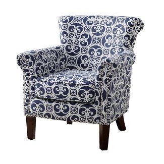 Accent Chairs : Target Print Accent Chair, Update Furniture, Farmhouse Armchair, Pattern Chair, Armchair Upholstery, Farmhouse Decorating, Blue And White Pattern, Plywood Frame, Fabric Navy