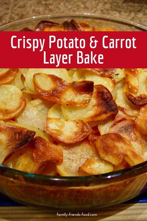 An easy potato and carrot layer bake which makes a tasty and satisfying side dish the whole family will enjoy. Dairy and gluten free, and vegan!  #vegan #glutenfree #potato #recipe #sidedish #easyrecipe Carrot Potato Recipes, Carrot And Potato Recipes, Potato And Carrot Recipes, Potato Carrot Recipe, Carrot Bake, Vegetable Bake Recipes, Carrot Dishes, Dairy And Gluten Free, Family Dishes