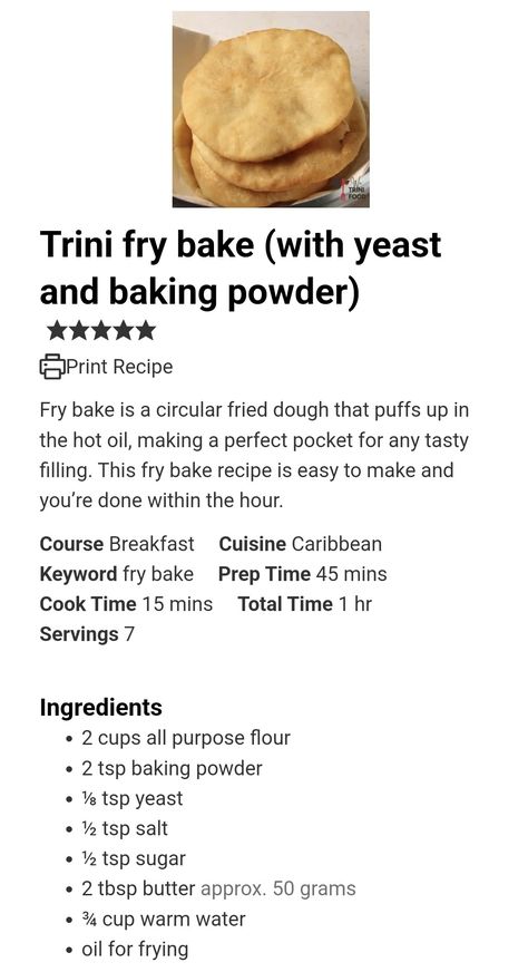 Fry Bake Trinidad Recipe, Bake Trinidad, Trinidad Fry Bake Recipe, Soft Flatbread Recipe, Soft Flatbread, Trinidad Culture, Trini Recipes, Trinidad Food, Guyanese Recipes