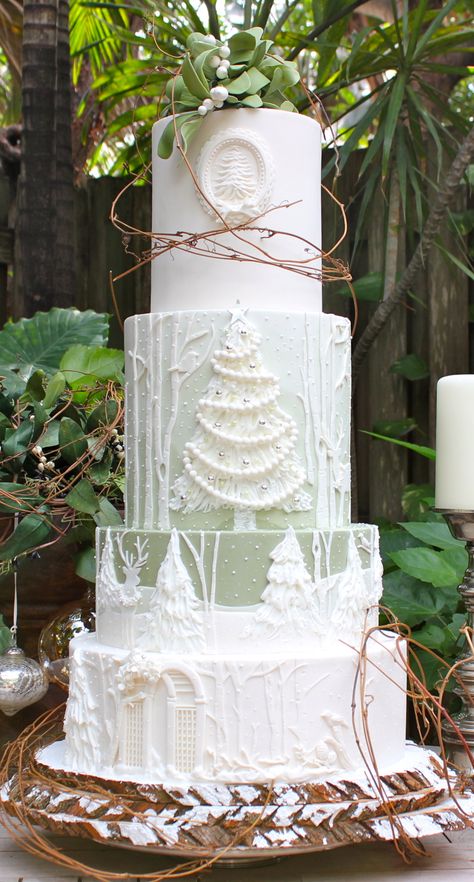 Christmas Wedding 2 Tier Christmas Wedding Cake, Winter Wedding Cake Ideas December, Elegant Winter Wedding Cake, Winter Wedding Cakes Elegant, White Winter Wedding Cake, Christmas Themed Wedding Cake, Wedding Cake Winter, Wedding Cake Styles, Coastal Wedding Cake