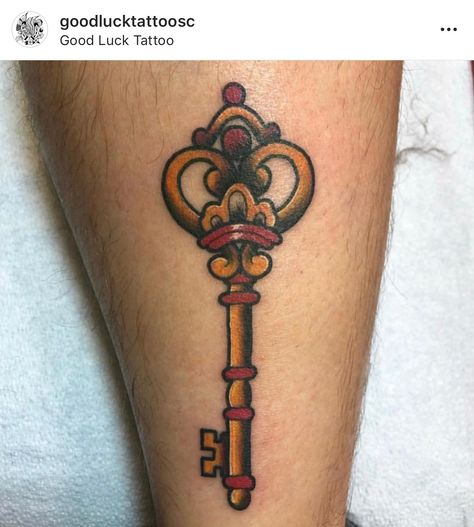 American Traditional Lock And Key Tattoo, Luck Tattoo, Key Tattoo, Sailor Jerry, Lock And Key, American Traditional, Old School Tattoo, Tattoo Idea, Traditional Tattoo