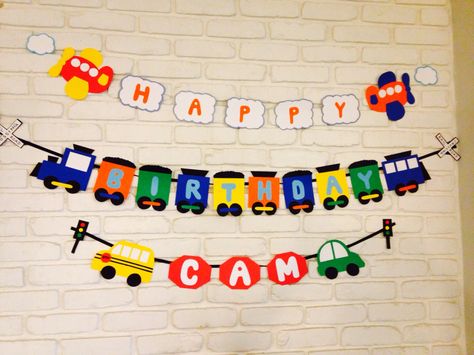 Transportation theme birthday party banner. Transport Vehicles Theme Birthday Party, Transport Party Ideas, Vehicle Theme Birthday Party Decorations, Vehicles Theme Birthday Party, Vehicle Themed Birthday Party, Transportation Theme Birthday Party, Transportation Theme Birthday, Transport Party, Transportation Birthday Party