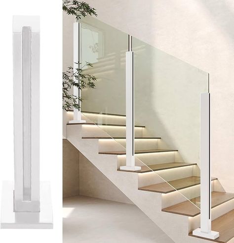 Square Balusters, Indoor Stair Railing, Glass Staircase Railing, Indoor Stairs, Glass Railing Stairs, Loft Hotel, Deck Railing Systems, Stairs Railing, Patio Stairs