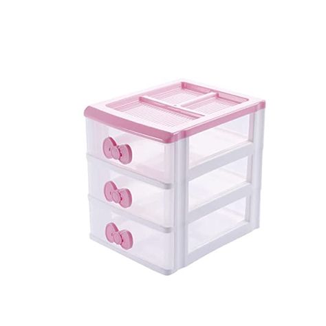 Amazon.com: Lovely Receiving Storage Cabinets Box With Three-tier Desk Receiving Drawers N Pink Bowknot : Office Products Cute Desk Storage, Cute Drawers, Small Drawer Organizer, Pink Storage Boxes, Desktop Storage Drawers, Plastic Dresser, Makeup Storage Case, Cute Desktop, Box Room